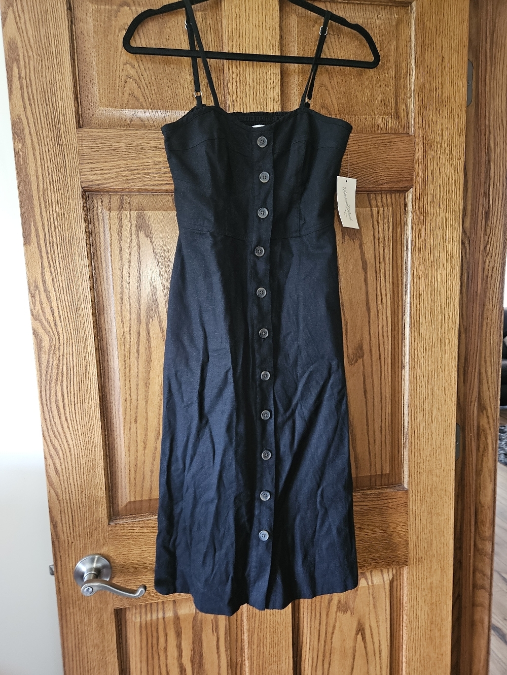 Seven7 Black Button-Front Midi Dress with Spaghetti Straps